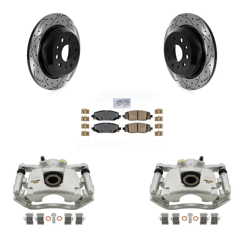 Rear Disc Brake Coated Caliper Drilled Slotted Rotors And Ceramic Pads Kit For 2018-2021 Jeep Wrangler Rubicon With Heavy Duty Brakes Code BR2 & BR6 KCD-101306N