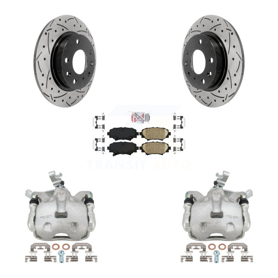 Rear Disc Brake Coated Caliper Drilled Slotted Rotors And Ceramic Pads Kit For 2014-2016 Mazda 3 Sport Vehicles Manufactured In Japan 2.5L/2.0L KCD-101307N