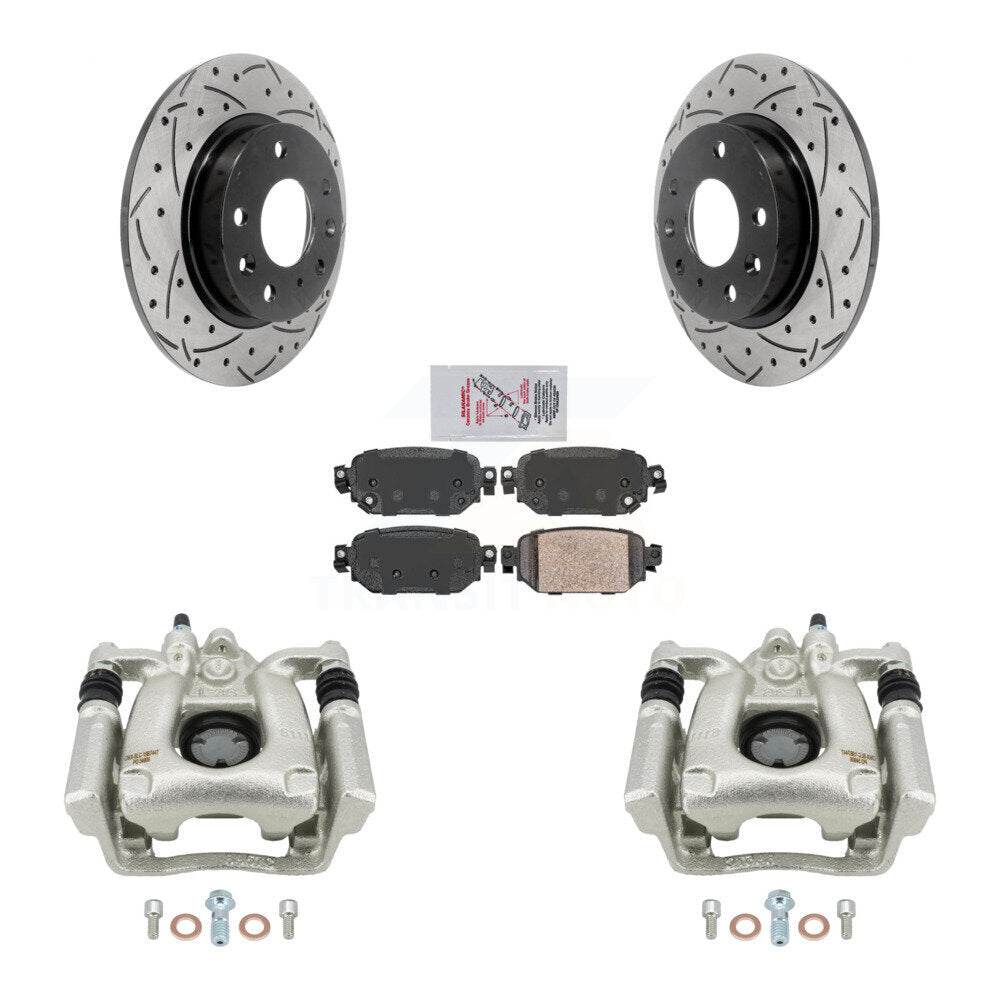 Rear Disc Brake Coated Caliper Drilled Slotted Rotor & Ceramic Pad Kit For Mazda 3 Sport KCD-101310N