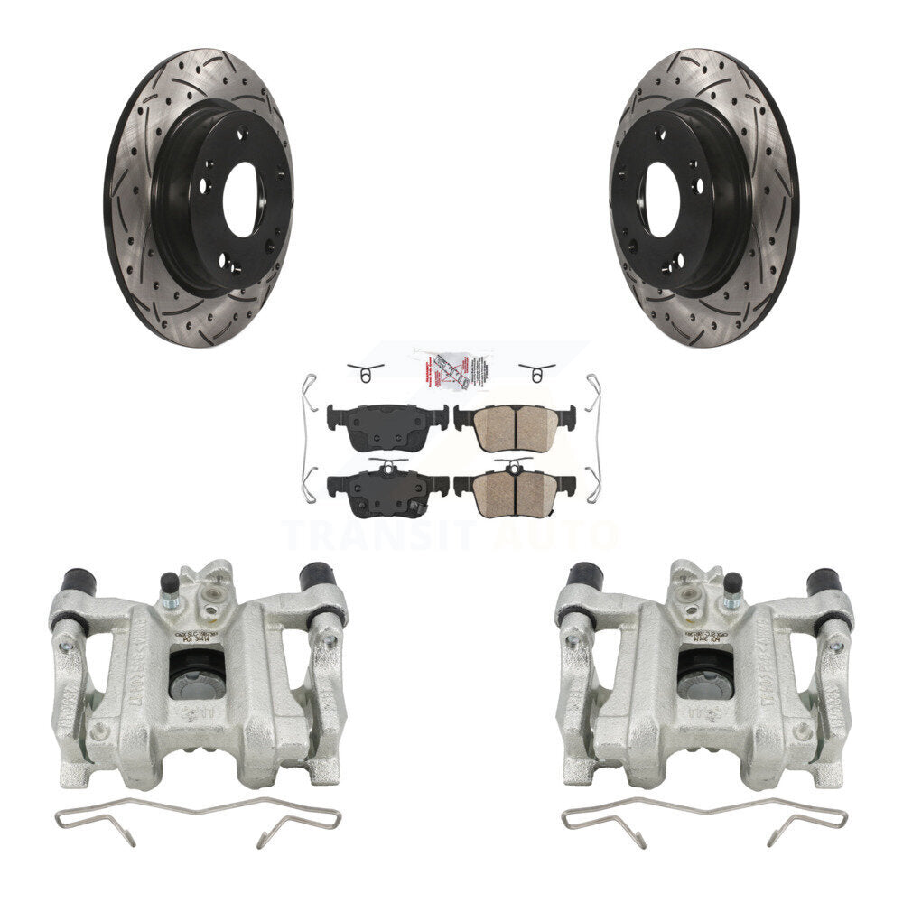 Rear Disc Brake Coated Caliper Drilled Slotted Rotor And Ceramic Pad Kit For Honda Civic KCD-101320N