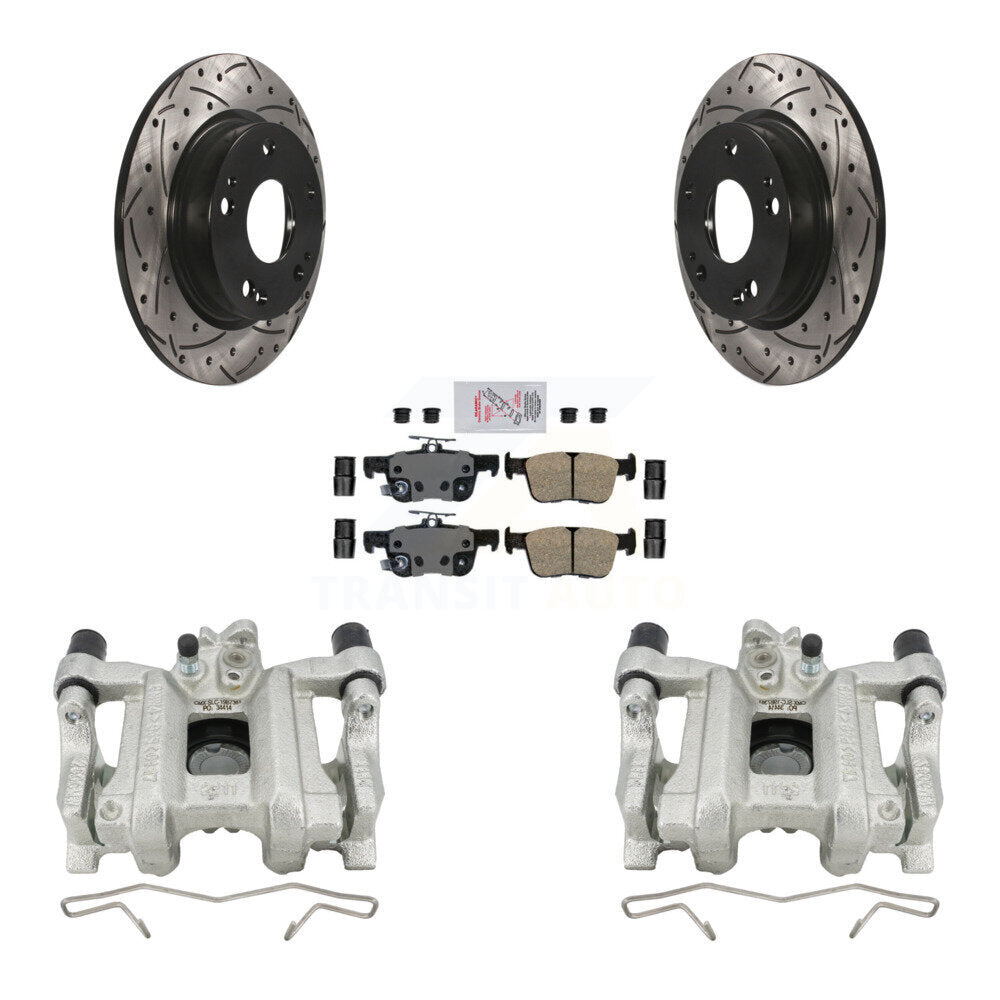 Rear Disc Brake Coated Caliper Drill Slot Rotors Ceramic Pad Kit For Honda Civic Insight KCD-101321N