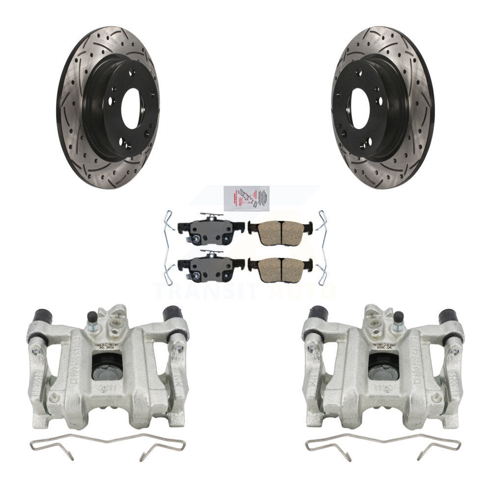 Rear Disc Brake Coated Caliper Drill Slot Rotors Ceramic Pad Kit For Honda Civic Insight KCD-101322N