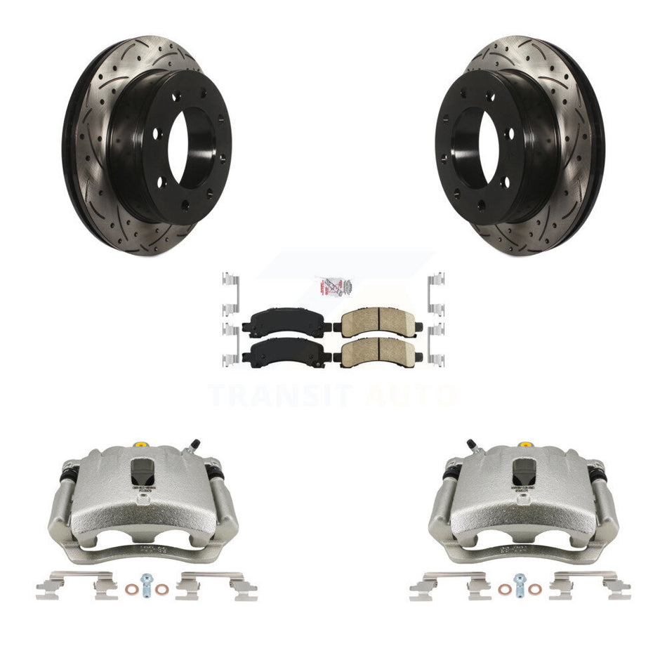 Rear Disc Brake Coated Caliper Drilled Slotted Rotors And Ceramic Pads Kit For Chevrolet Express 3500 2500 GMC Savana KCD-101323N