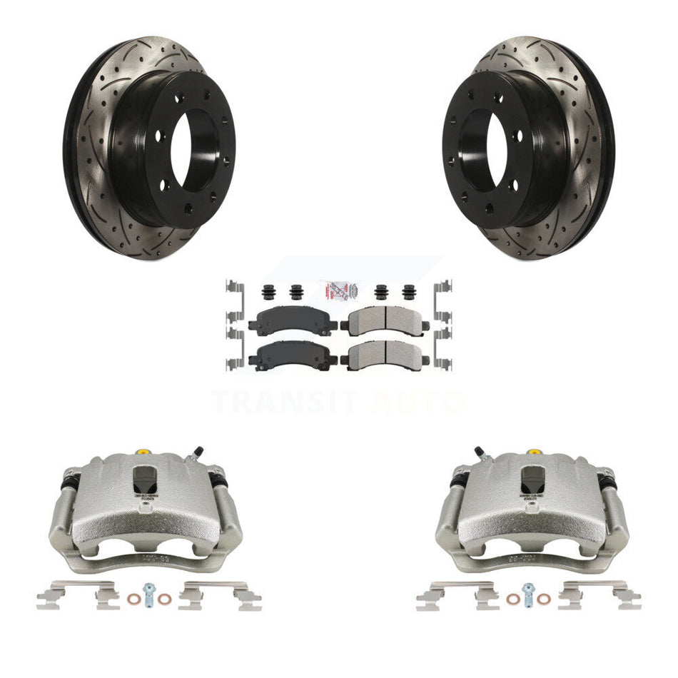 Rear Disc Brake Coated Caliper Drilled Slotted Rotors And Semi-Metallic Pads Kit For Chevrolet Express 3500 2500 GMC Savana KCD-101324N