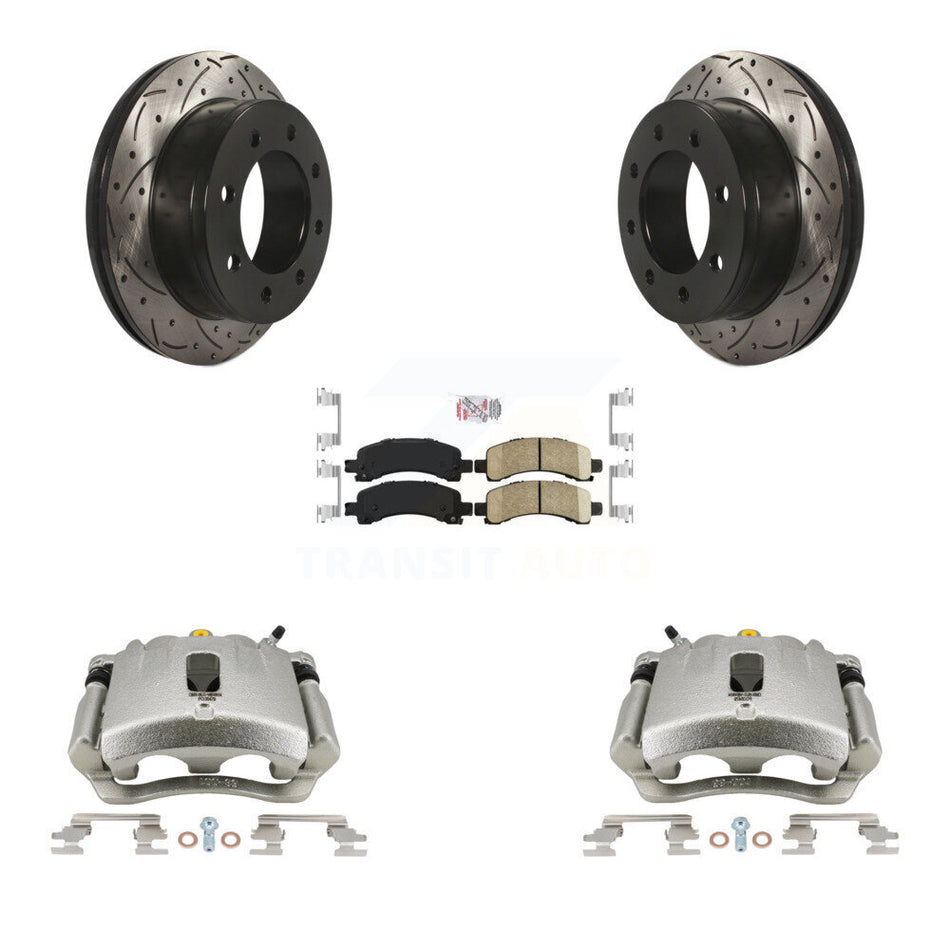 Rear Disc Brake Coated Caliper Drilled Slotted Rotors And Ceramic Pads Kit For Chevrolet Express 3500 2500 GMC Savana KCD-101325N