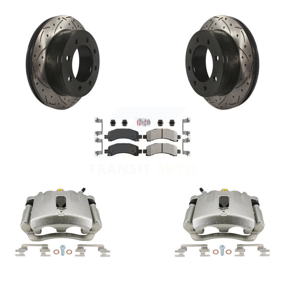 Rear Disc Brake Coated Caliper Drilled Slotted Rotors And Semi-Metallic Pads Kit For Chevrolet Express 3500 2500 GMC Savana KCD-101326N