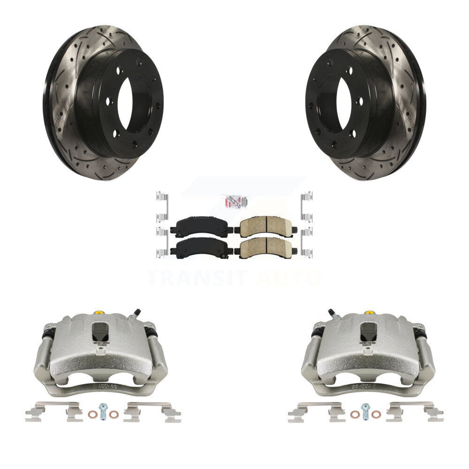 Rear Disc Brake Coated Caliper Drilled Slotted Rotors And Ceramic Pads Kit For Chevrolet Express 2500 3500 GMC Savana KCD-101327N