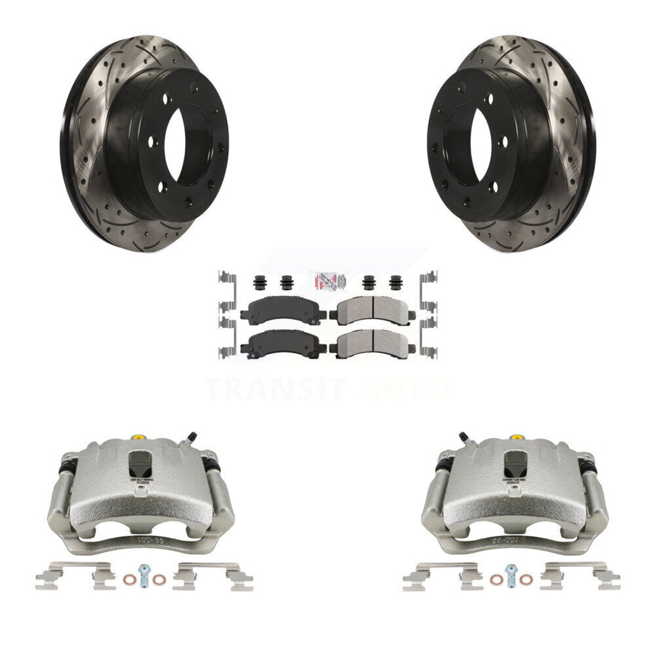 Rear Disc Brake Coated Caliper Drilled Slotted Rotors And Semi-Metallic Pads Kit For Chevrolet Express 2500 3500 GMC Savana KCD-101328N