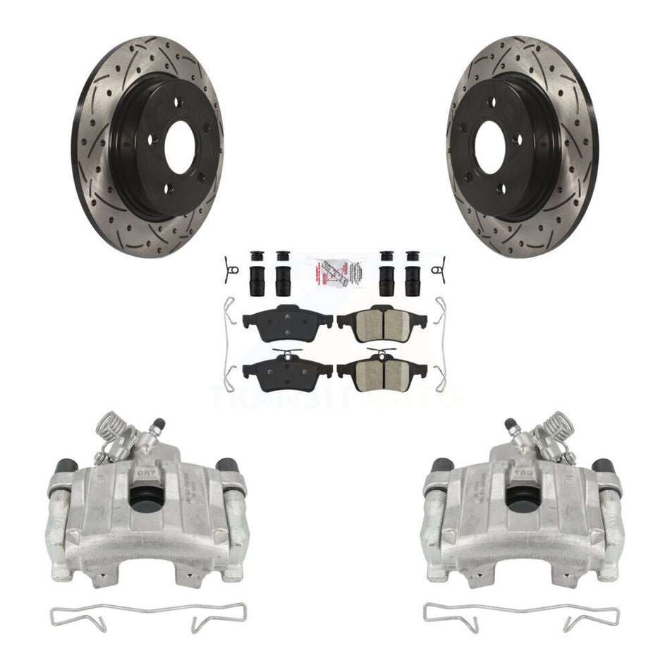 Rear Disc Brake Coated Caliper Drilled Slotted Rotors And Ceramic Pads Kit For Ford Focus KCD-101330N