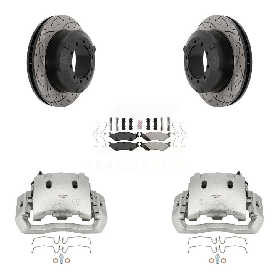 Rear Brake Caliper Drill Slot Rotors Semi-Metallic Pad Kit For Ford F-450 Super Duty LCF KCD-101335N