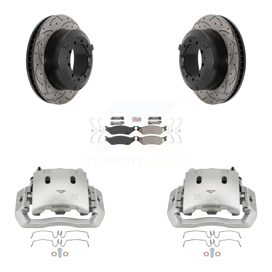 Rear Brake Caliper Drill Slot Rotors Semi-Metallic Pad Kit For Ford F-450 Super Duty LCF KCD-101336N