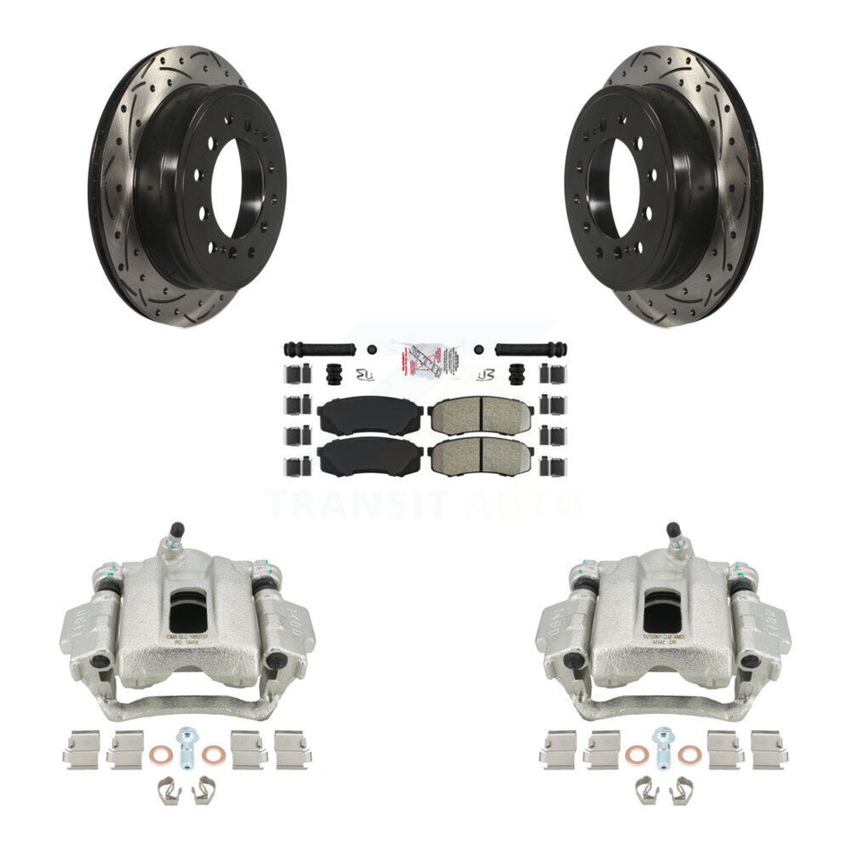 Rear Disc Brake Coated Caliper Drilled Slotted Rotors And Semi-Metallic Pads Kit For 2010-2014 Toyota FJ Cruiser KCD-101337N