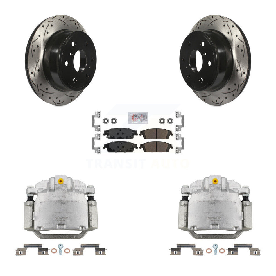 Rear Brake Caliper Drill Slot Rotors Semi-Metallic Pad Kit For GMC Chevrolet Sierra 1500 KCD-101344N