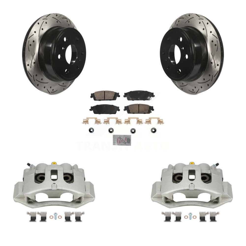 Rear Brake Coated Caliper Drill Slotted Rotors Ceramic Pad Kit For Chevrolet Suburban HD KCD-101346N