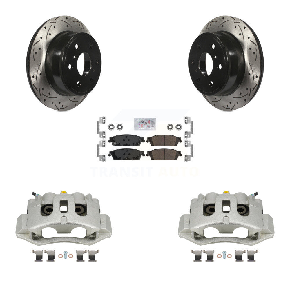 Rear Brake Coat Caliper Drill Slot Rotor Semi-Metallic Pad Kit For Chevrolet Suburban HD KCD-101347N