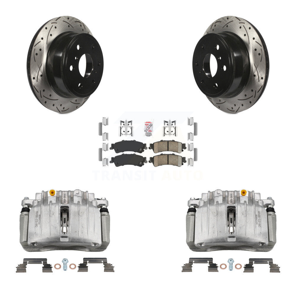 Rear Brake Coated Caliper Drilled Slot Rotor Ceramic Pad Kit For GMC Sierra 1500 Classic KCD-101349N