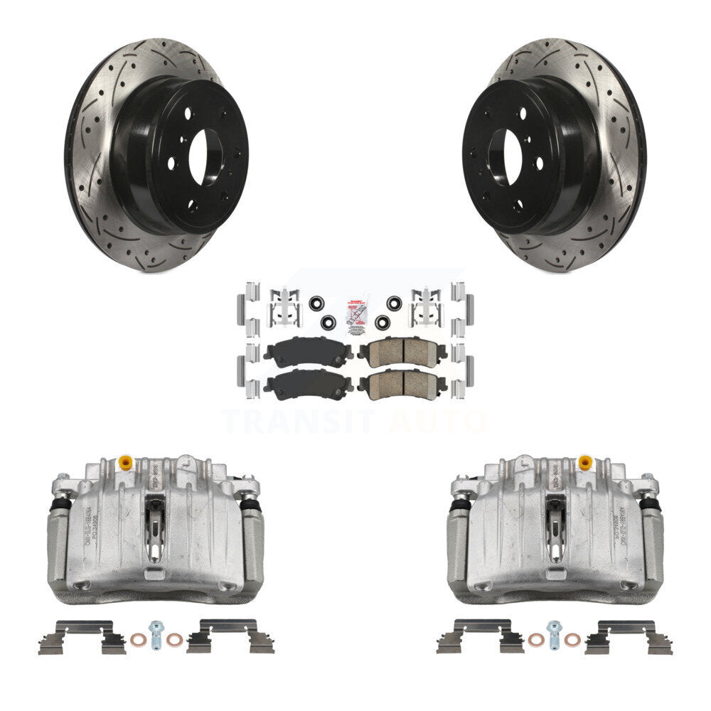 Rear Brake Coated Caliper Drilled Slot Rotor Ceramic Pad Kit For GMC Sierra 1500 Classic KCD-101351N