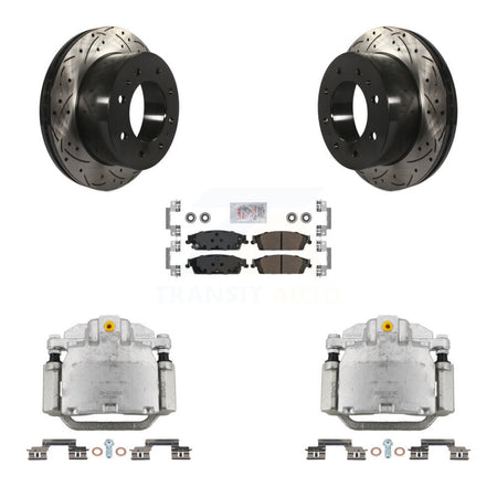 Rear Brake Coated Caliper Drill Slot Rotors Semi-Metallic Pad Kit For Chevrolet Suburban KCD-101353N