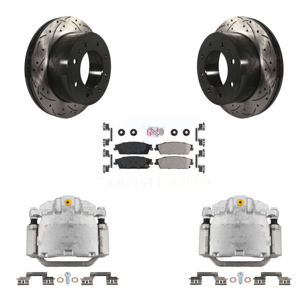 Rear Brake Caliper Drilled Slot Rotor Semi-Metallic Pad Kit For Chevrolet Silverado 1500 KCD-101361N