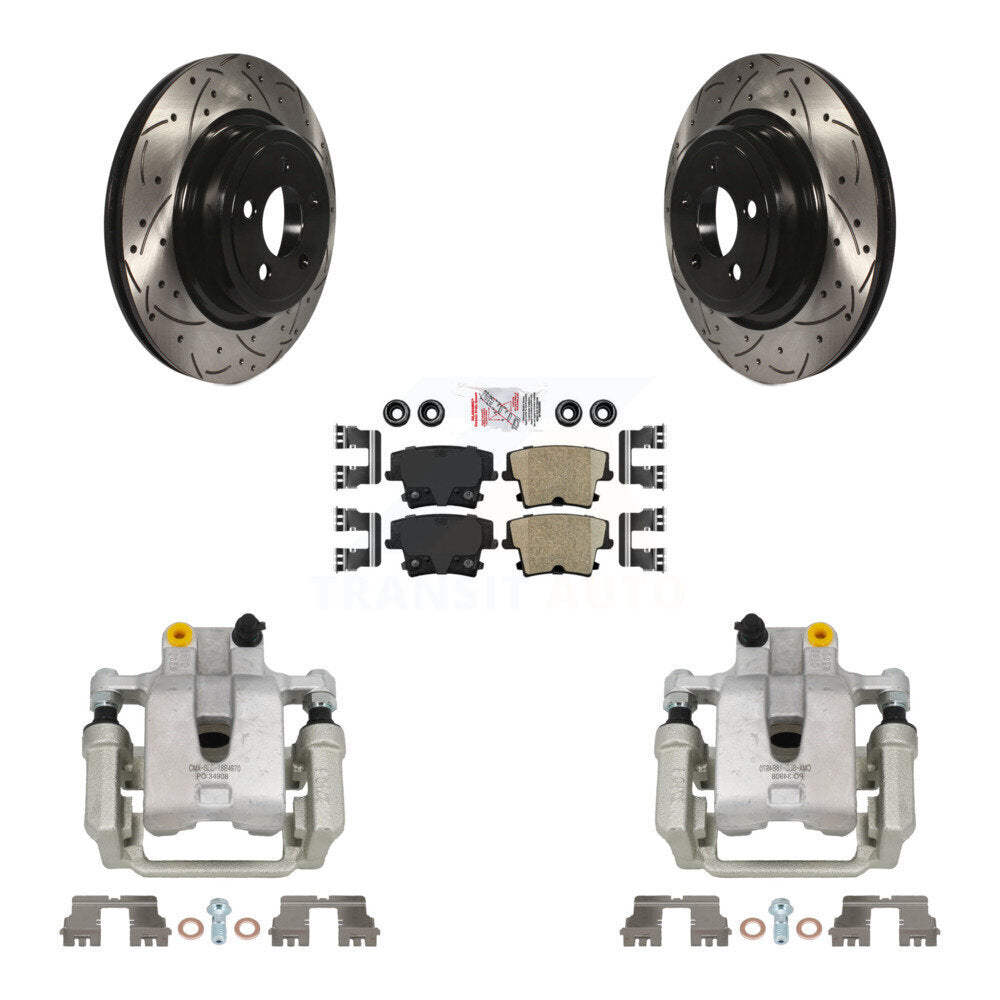 Rear Disc Brake Coated Caliper Drilled Slotted Rotor & Ceramic Pad Kit For Dodge Charger KCD-101365N