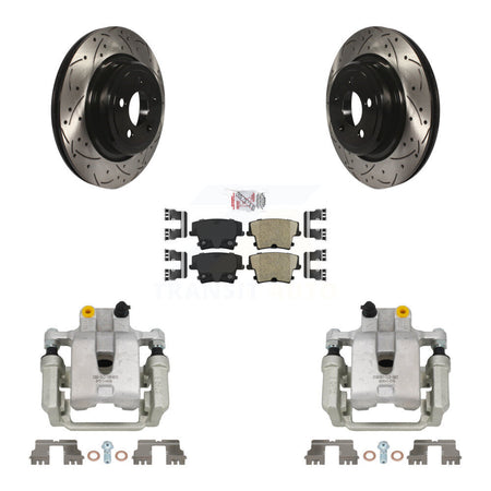 Rear Disc Brake Coated Caliper Drilled Slotted Rotor & Ceramic Pad Kit For Dodge Charger KCD-101366N