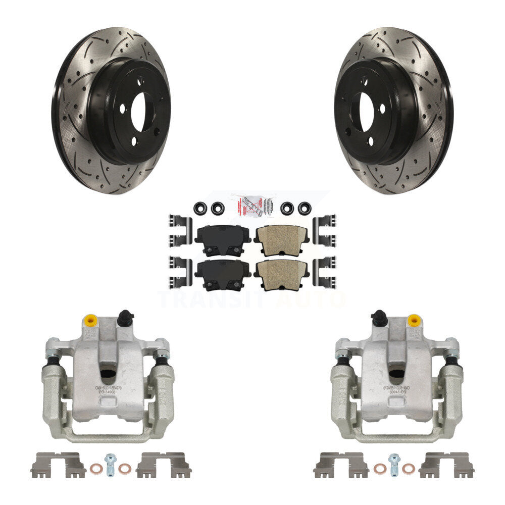 Rear Brake Caliper Drill Slotted Rotor Ceramic Pad Kit For Chrysler 300 Dodge Challenger KCD-101367N