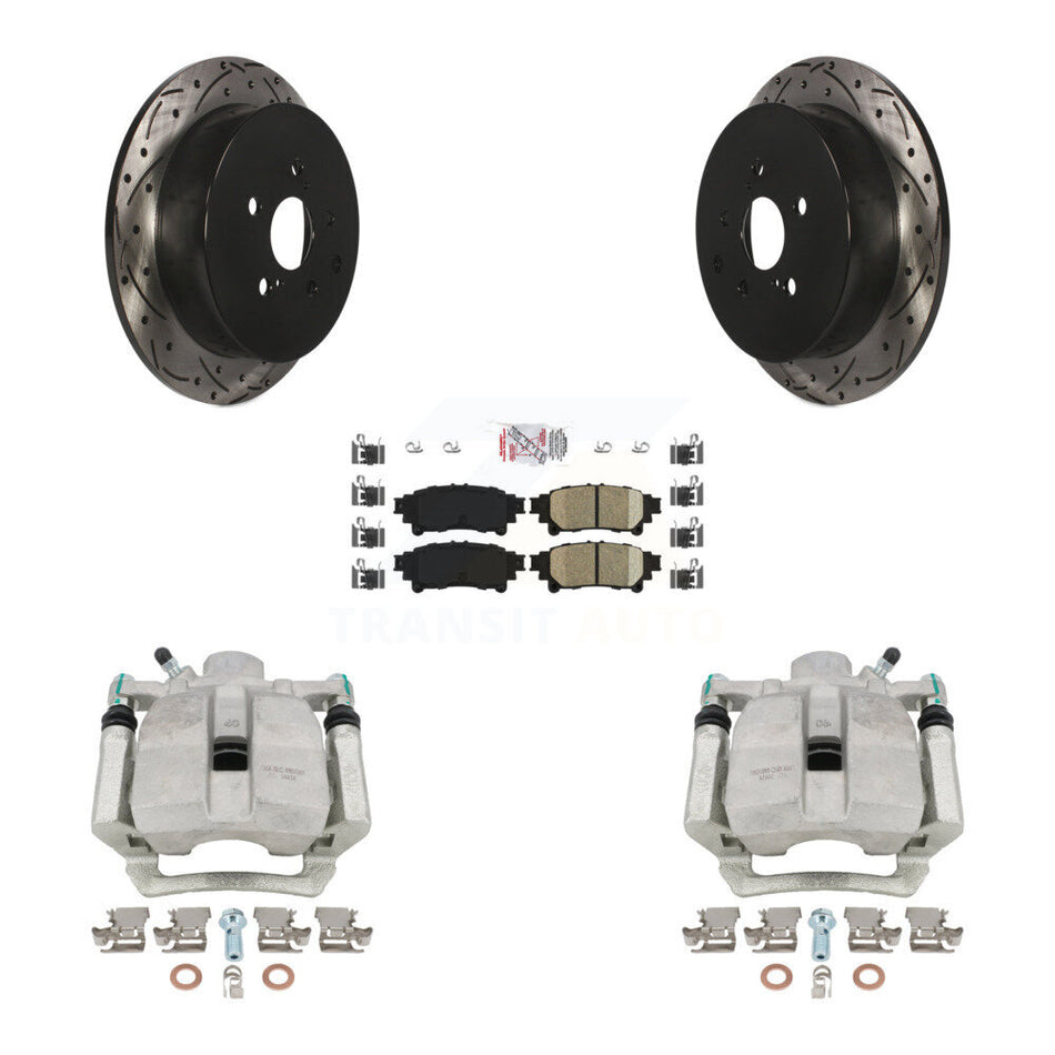 Rear Disc Brake Coated Caliper Drilled Slotted Rotors And Ceramic Pads Kit For Toyota Highlander Sienna Lexus RX350 RX450h KCD-101375N by Transit Auto