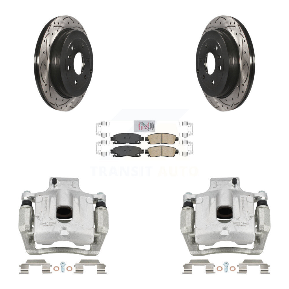 Rear Brake Caliper Drill Slot Rotors Ceramic Pad Kit For GMC Acadia Buick Enclave Saturn KCD-101377N