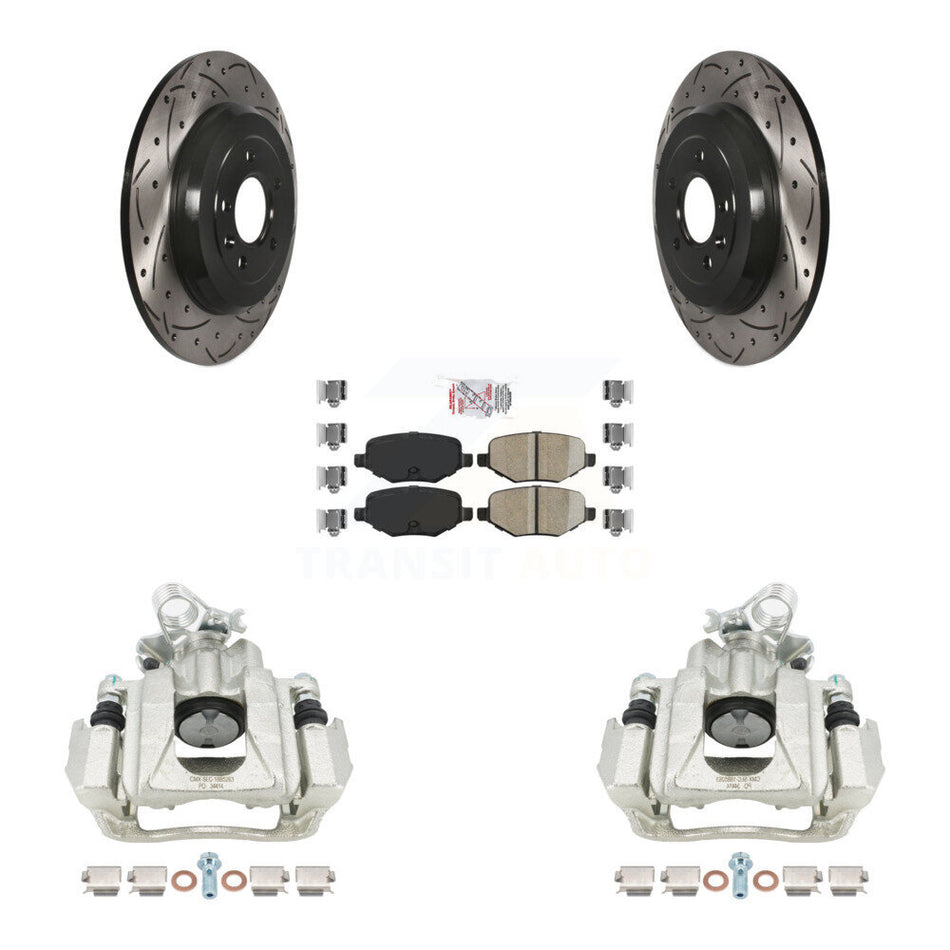 Rear Disc Brake Coated Caliper Drilled Slotted Rotors And Ceramic Pads Kit For Ford Explorer Taurus Flex Lincoln MKT KCD-101381N
