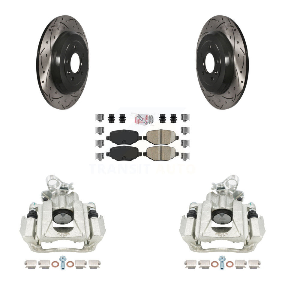 Rear Disc Brake Coated Caliper Drilled Slotted Rotors And Ceramic Pads Kit For Ford Explorer Taurus Flex Lincoln MKT KCD-101382N
