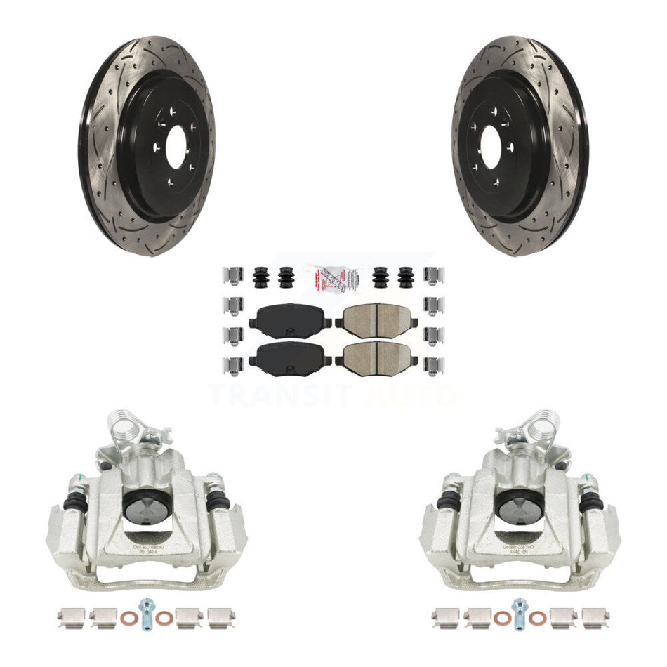 Rear Disc Brake Coated Caliper Drilled Slotted Rotors And Ceramic Pads Kit For Ford Explorer Flex Lincoln MKS KCD-101384N