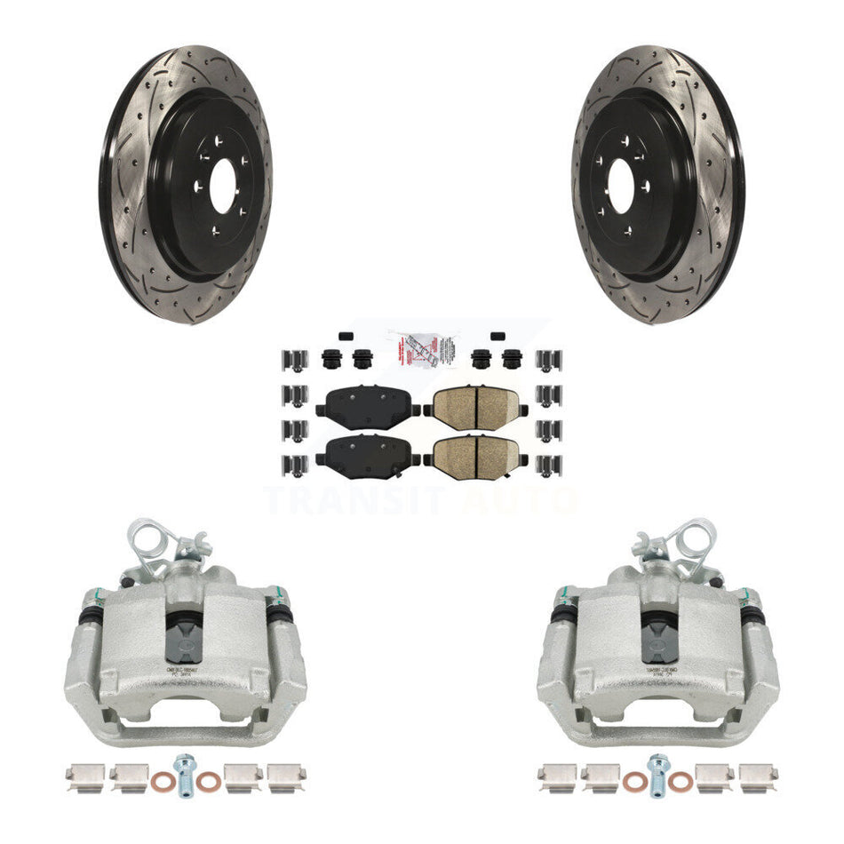 Rear Brake Caliper Drill Slot Rotors Semi-Metallic Pad Kit For Ford Explorer Flex Taurus KCD-101386N
