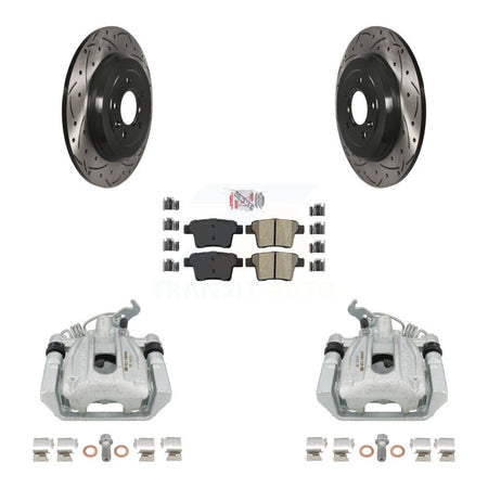 Rear Disc Brake Coated Caliper Drilled Slotted Rotors And Semi-Metallic Pads Kit For Ford Five Hundred Freestyle Taurus Mercury Montego X Sable KCD-101395N by Transit Auto