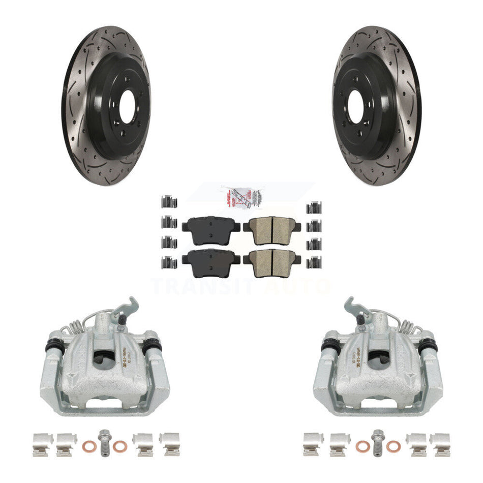 Rear Disc Brake Coated Caliper Drilled Slotted Rotors And Semi-Metallic Pads Kit For Ford Five Hundred Freestyle Taurus Mercury Montego X Sable KCD-101395N