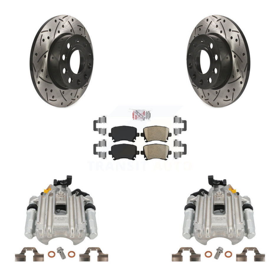Rear Disc Brake Coated Caliper Drilled Slotted Rotors And Ceramic Pads Kit For Volkswagen Jetta With 260mm Diameter Rotor 7th 8th Digit Of VIN Is "1K" KCD-101399N