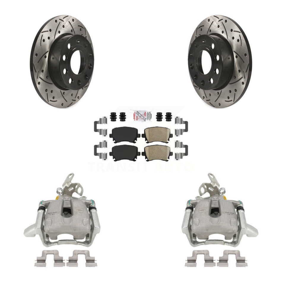 Rear Disc Brake Coated Caliper Drilled Slotted Rotors And Ceramic Pads Kit For Volkswagen Jetta Rabbit KCD-101400N
