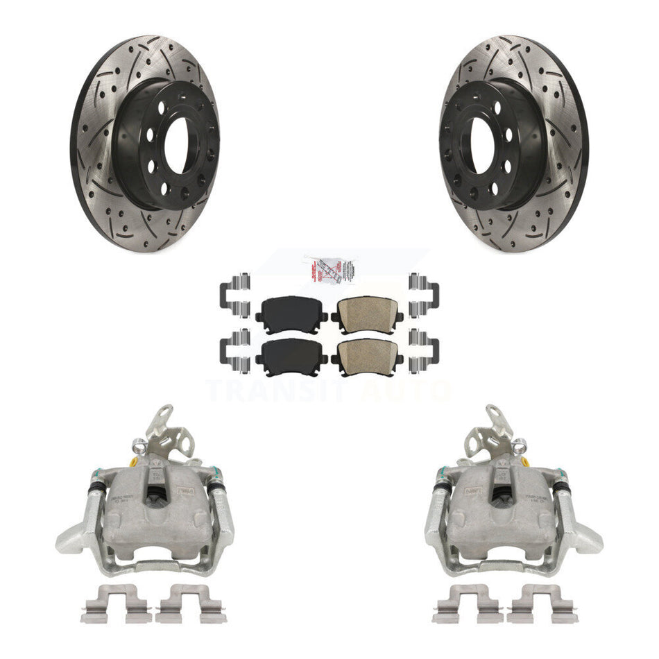 Rear Disc Brake Coated Caliper Drilled Slotted Rotors And Ceramic Pads Kit For Volkswagen Jetta Rabbit KCD-101401N