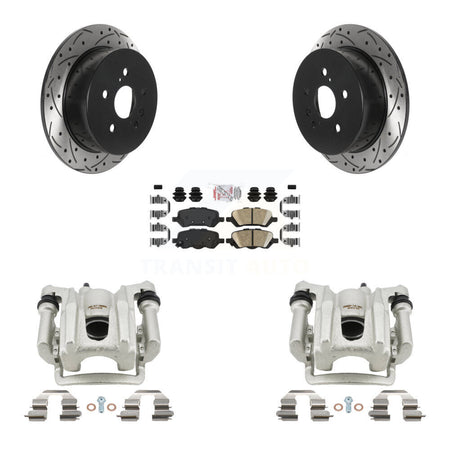 Rear Brake Coated Caliper Drill Slotted Rotor Ceramic Pad Kit For 2009-2016 Toyota Venza KCD-101402N