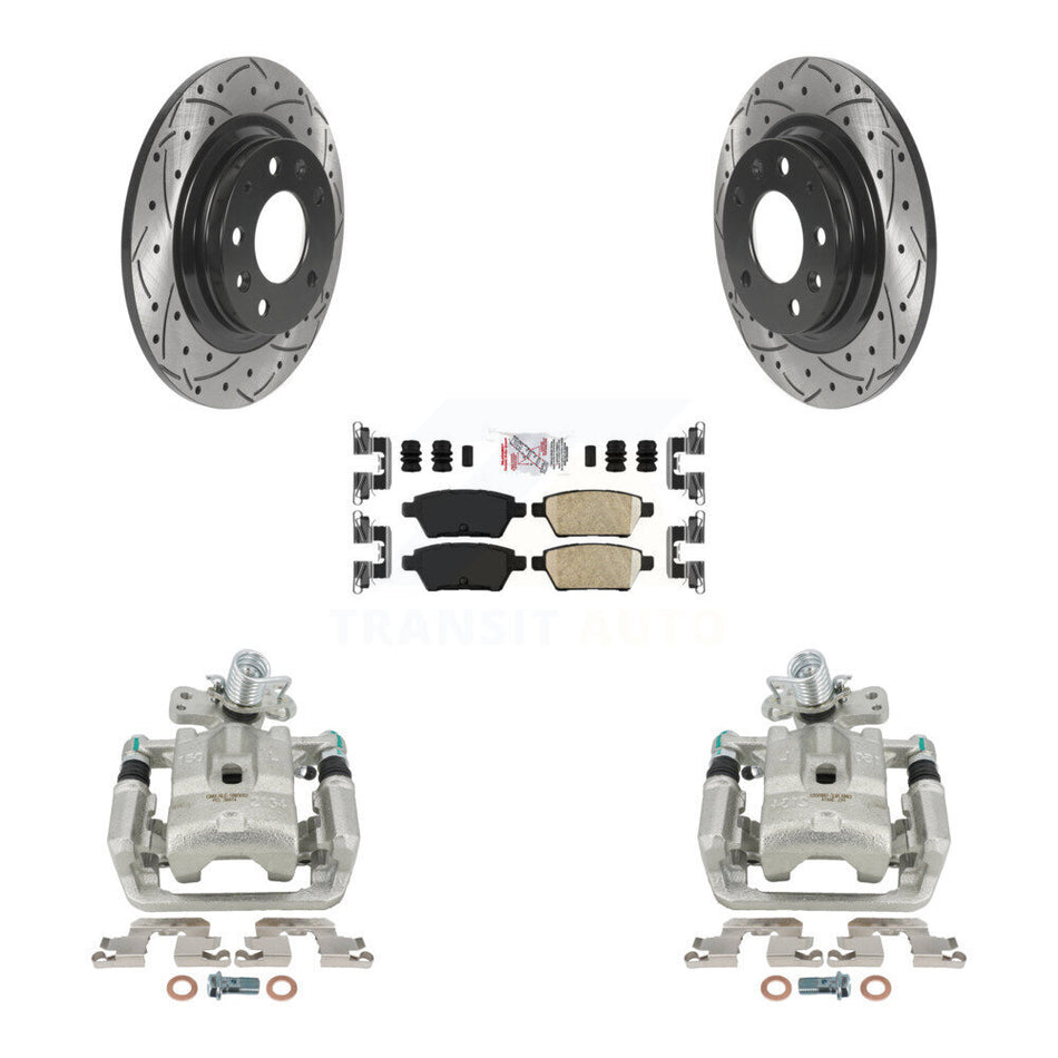 Rear Disc Brake Coated Caliper Drilled Slotted Rotors And Ceramic Pads Kit For Ford Fusion Mazda 6 Lincoln MKZ Mercury Milan Zephyr KCD-101404N