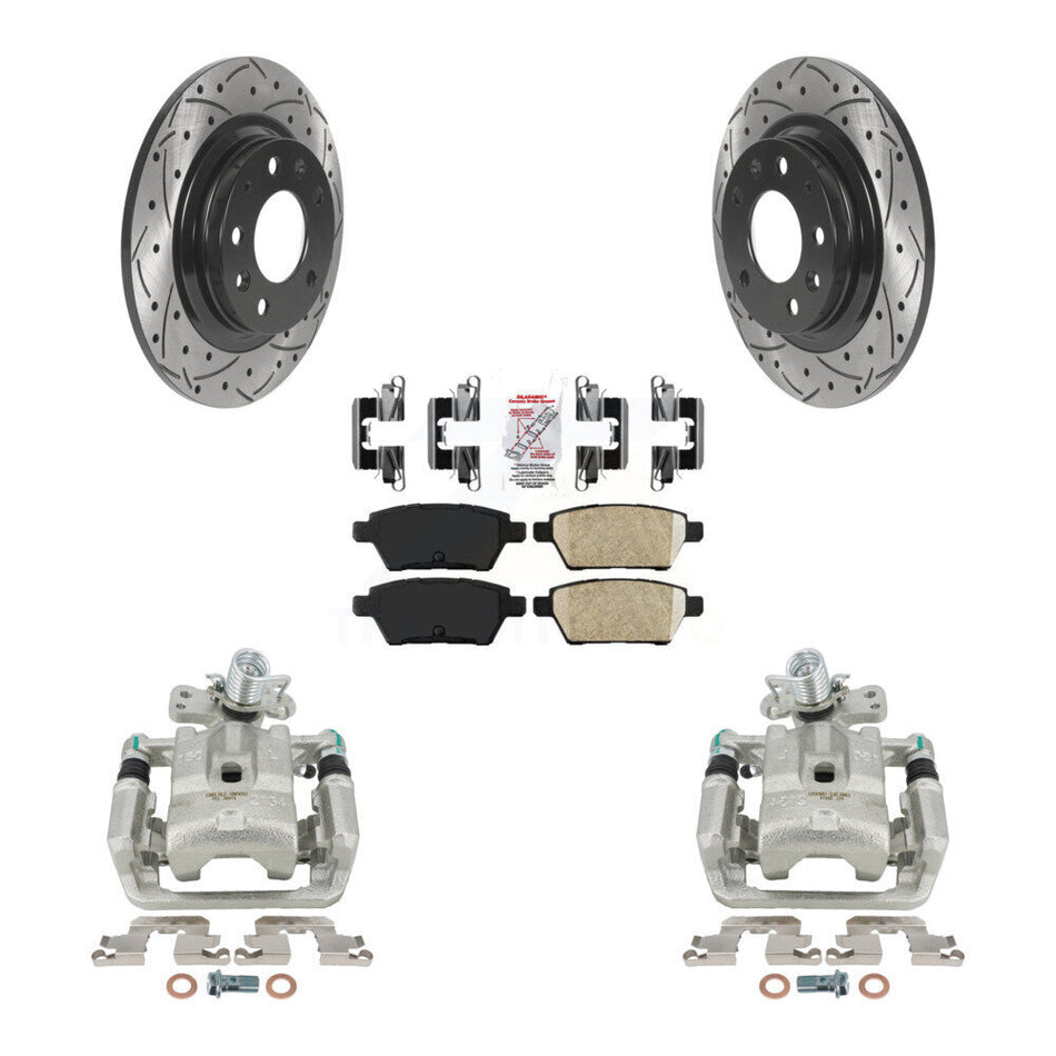 Rear Disc Brake Coated Caliper Drilled Slotted Rotors And Ceramic Pads Kit For Ford Fusion Mazda 6 Lincoln MKZ Mercury Milan Zephyr KCD-101405N
