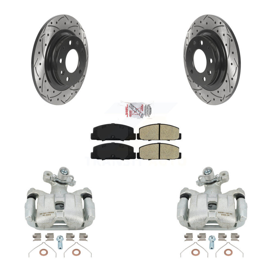 Rear Disc Brake Coated Caliper Drilled Slotted Rotors And Semi-Metallic Pads Kit For 2003-2005 Mazda 6 KCD-101406N