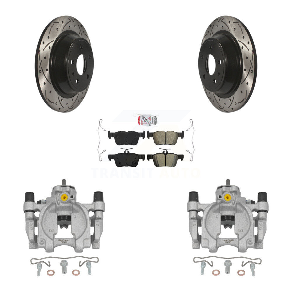 Rear Brake Caliper Drill Slotted Rotor Semi-Metallic Pad Kit For Ford Fusion Lincoln MKZ KCD-101409N