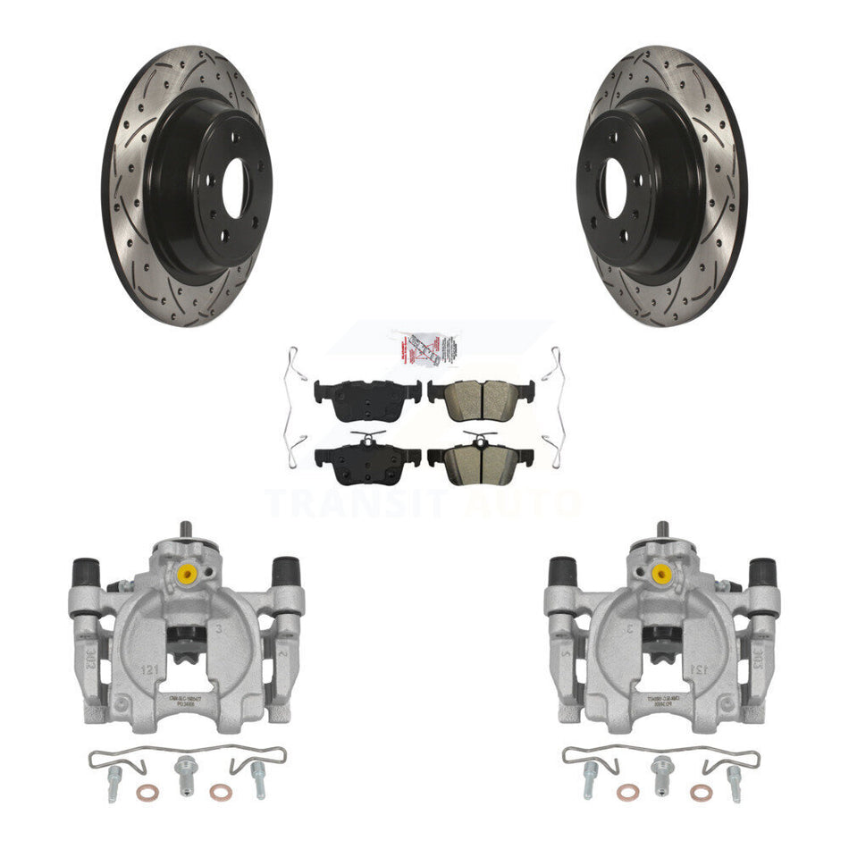Rear Brake Caliper Drill Slotted Rotor Semi-Metallic Pad Kit For Ford Fusion Lincoln MKZ KCD-101409N