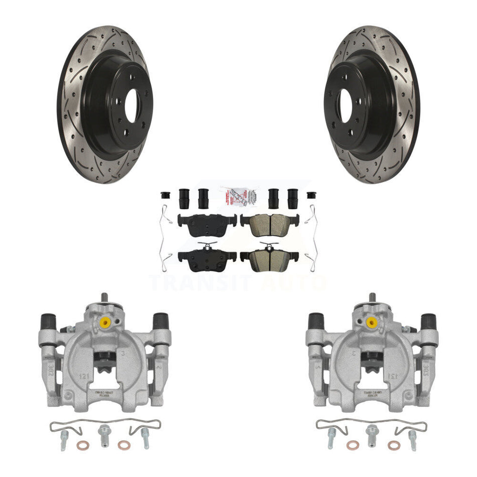 Rear Brake Caliper Drill Slotted Rotor Semi-Metallic Pad Kit For Ford Fusion Lincoln MKZ KCD-101410N