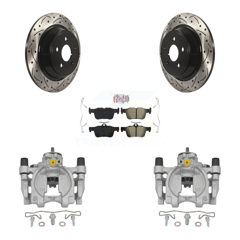 Rear Brake Caliper Drill Slotted Rotor Semi-Metallic Pad Kit For Ford Fusion Lincoln MKZ KCD-101415N