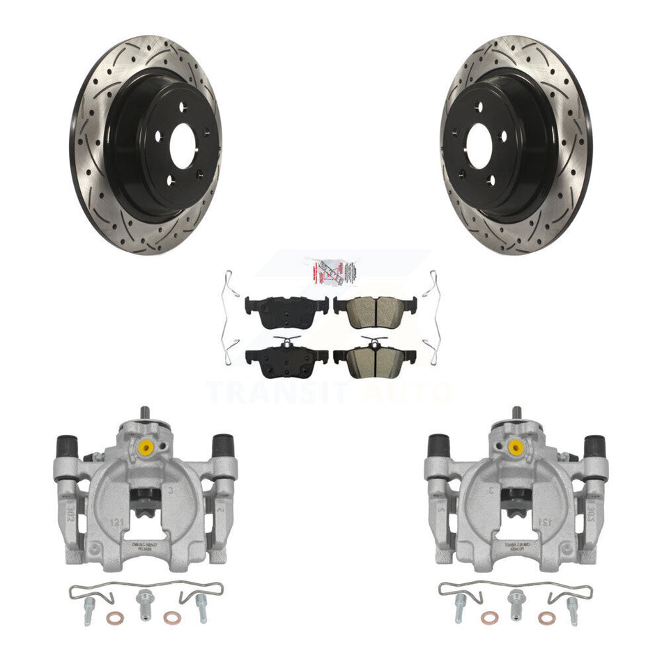 Rear Brake Caliper Drill Slotted Rotor Semi-Metallic Pad Kit For Ford Fusion Lincoln MKZ KCD-101415N
