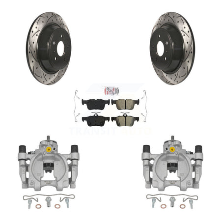 Rear Brake Coated Caliper Drill Slot Rotor Semi-Metallic Pad Kit For Lincoln Continental KCD-101419N