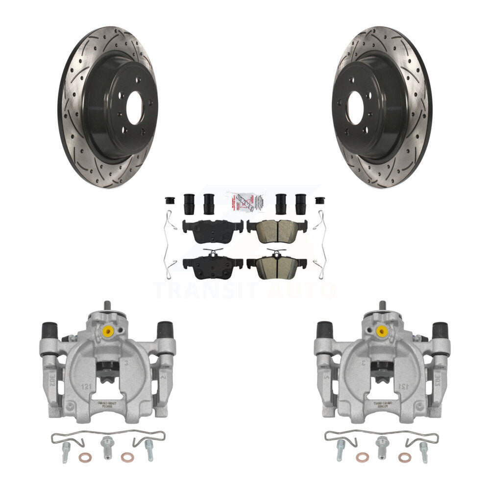 Rear Brake Coated Caliper Drill Slot Rotor Semi-Metallic Pad Kit For Lincoln Continental KCD-101420N