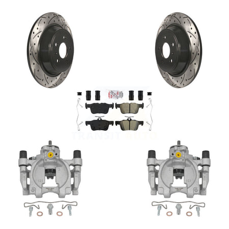 Rear Brake Coated Caliper Drill Slot Rotor Semi-Metallic Pad Kit For Lincoln Continental KCD-101420N