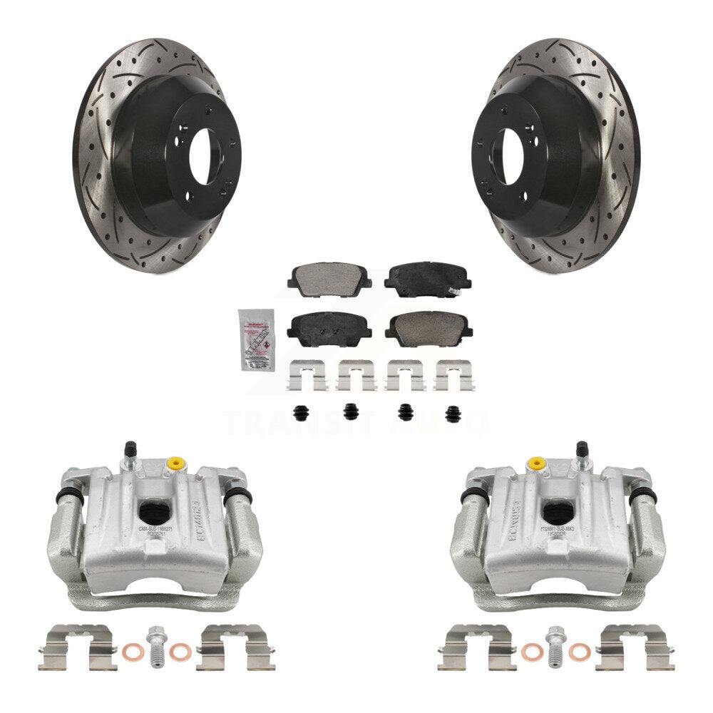 Rear Brake Caliper Drill Slotted Rotors Ceramic Pad Kit For Hyundai Santa Fe Kia Sorento KCD-101423N